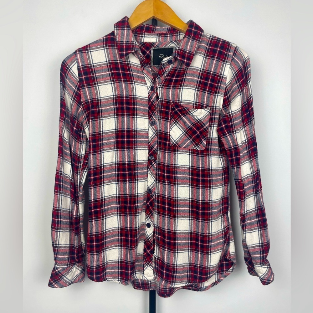 Rails Red White Checked Plaid Long Sleeve Button Up Blouse